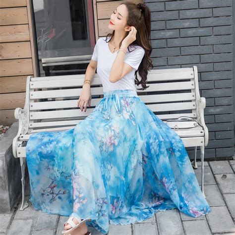 Chiffon Maxi Skirt 2018 Summer Beach Skirts Ankle Length Bohemian