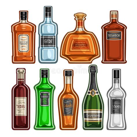 Iconos De Las Botellas Del Whisky Y Del Licor Fijados Ilustración del