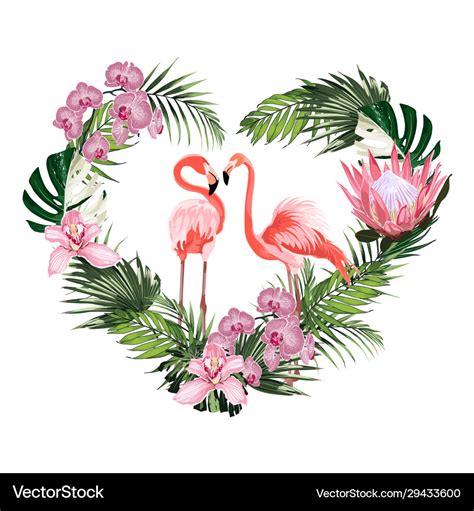 Exotic Pink Flamingo Birds Couple Heart Royalty Free Vector