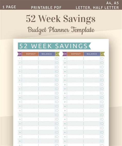 52 Week Savings Budget Template Money Savings Challenge Etsy In 2021