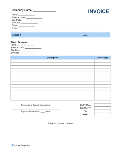 Printable Editable Invoice Template