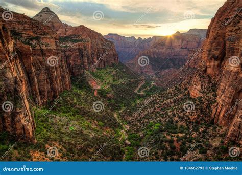 Sunset on Canyon Overlook, Zion National Park, Utah Stock Image - Image ...