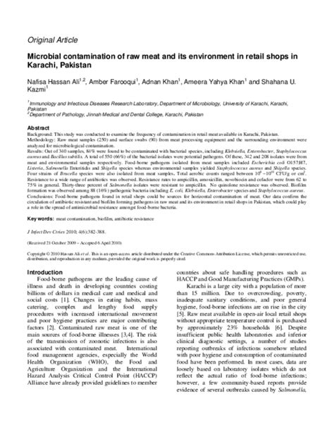 Pdf Microbial Contamination Of Raw Meat And Its Environment In Retail