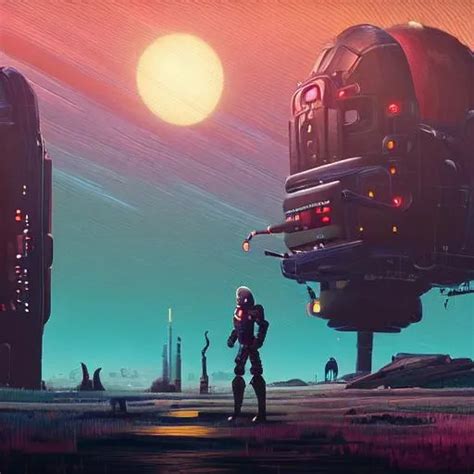 A Oil Painting Of Cyberpunk Robot In Eternal Planet