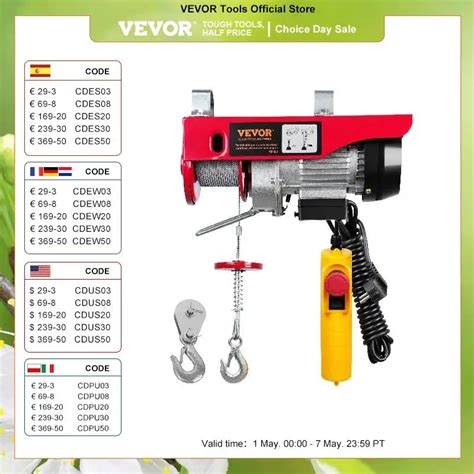 VEVOR Treuil C Ble Lectrique 250 Kg Palan Lectrique Avec T L Commande