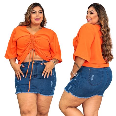 Blusa Plus Size Feminina Cropped Tamanho Grande Manga 3 4 Verão Tecido