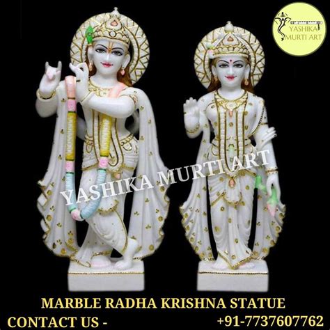 Multicolor Hindu White Marble Radha Krishna Moorti For Worship Size