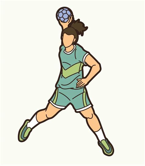 Cartoon Handball Sport Female Player Action Vector Art At Vecteezy