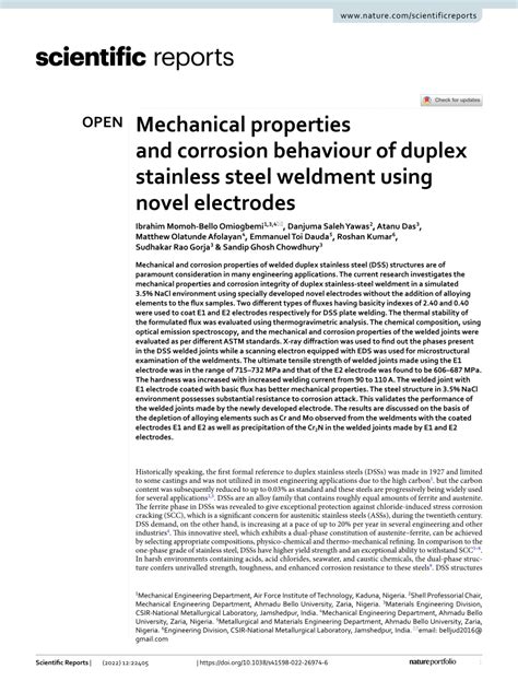 Pdf Mechanical Properties And Corrosion Behaviour Of Duplex Stainless