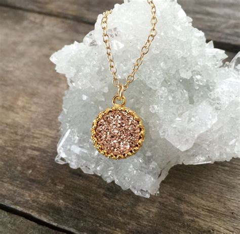 Druzy Necklace Rose Gold Druzy Necklace Crown Set Druzy Etsy