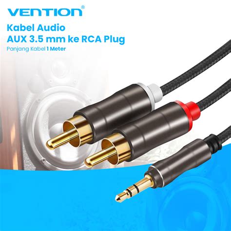 Vention Kabel Audio AUX 3 5 Mm Ke RCA Plug 1 Meter V102 Black