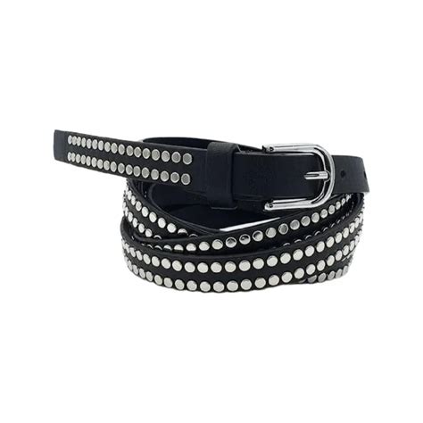 Buy Thin Two Row Rivet Belt Black Leather LeatherBeltsOnline