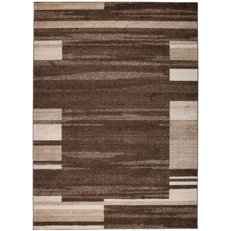 Tapiso Tapis Salon Poil Court Sari Marron Beige Rayures Polypropyl Ne