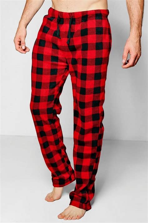 Black And Red Checked Fleece Pyjama Pants Boohooman