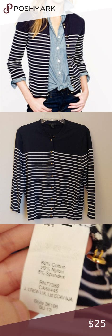 Jcrew Jackie Striped Navy Cardigan Gold Anchor Navy Cardigan White