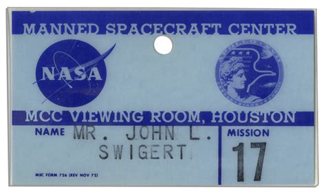 Lot Detail - Jack Swigert's Apollo 17 Badge Issued by NASA -- Fine