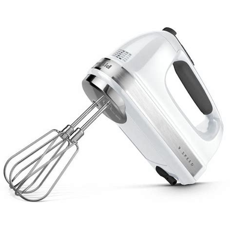 KitchenAid 9-Speed White Hand Mixer with Beater and Whisk Attachments ...