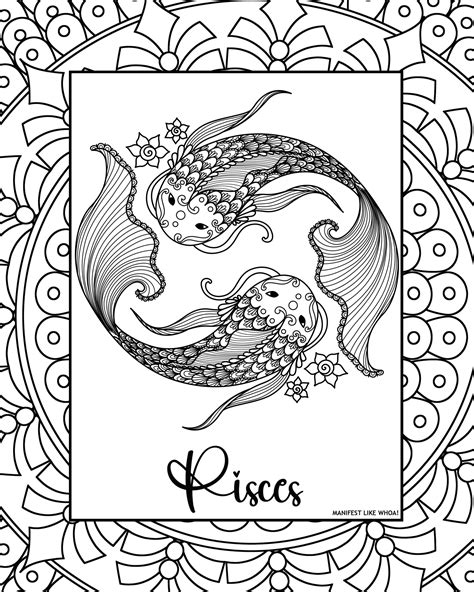 Free Printable Zodiac Sign Adult Coloring Pages 12 Sun Signs