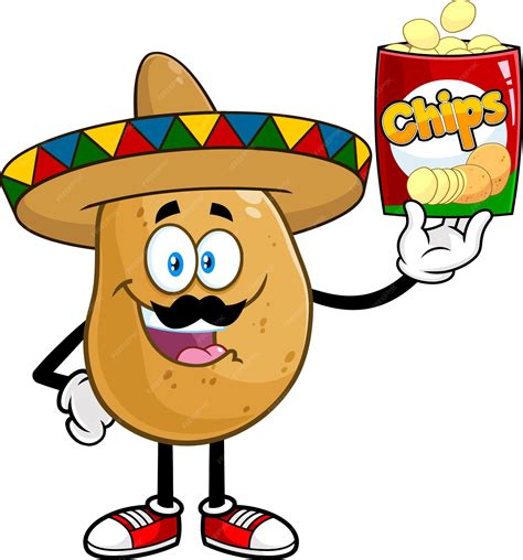 Premium Vector Mexican Potato Cartoon Character With Sombrero Holding