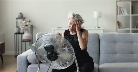 Peaceful Mature Retired Woman Breathing Fresh Air Full Breasts Stock