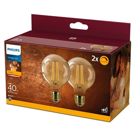 Sada 2x Led Stmívatelná žárovka Vintage Philips G80 E27 4 7w 230v 2200k