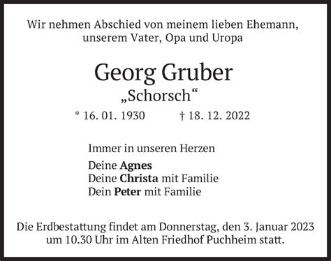 Traueranzeigen Von Georg Gruber Trauer Merkur De