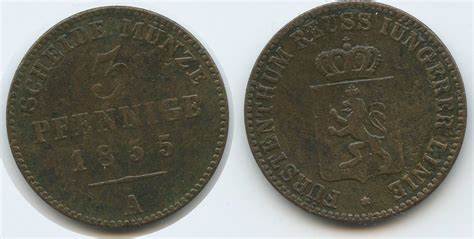 Reuss Schleiz Jüngere Linie 3 Pfennig 1855 A Berlin G6802 Heinrich