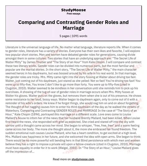 Comparing And Contrasting Gender Roles And Marriage Free Essay Example