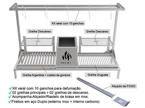 Churrasqueira Hotbox Parrilla Para Alvenaria 1 Firebox 2 Grelhas