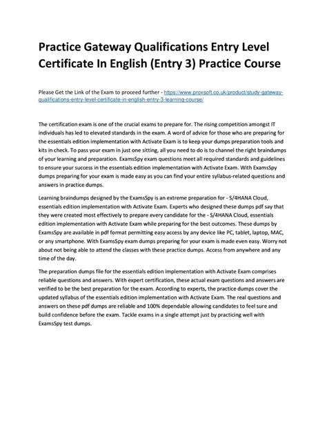 practice gateway qualifications entry level certificate  english