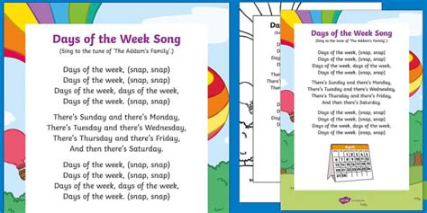 Days Of The Week Nursery Rhyme (teacher made) - Twinkl