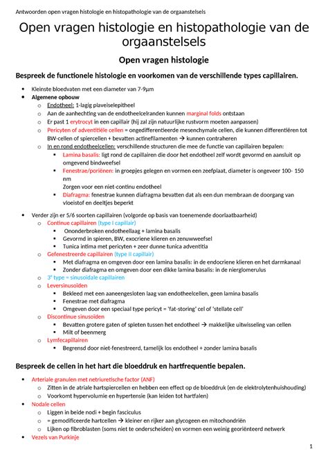 Antwoorden Open Vragen Histologie En Histopathologie Open Vragen