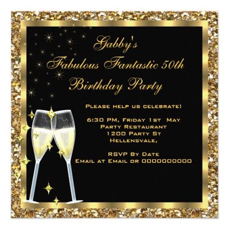 Fabulous 50 Fantastic Black Gold Birthday Party Invitation Zazzle