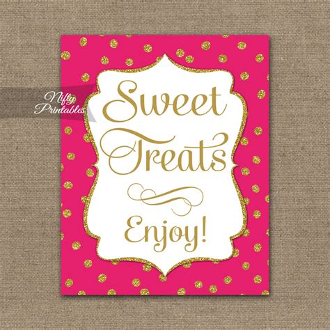 Sweet Treats Dessert Sign Hot Pink Gold Dots Nifty Printables