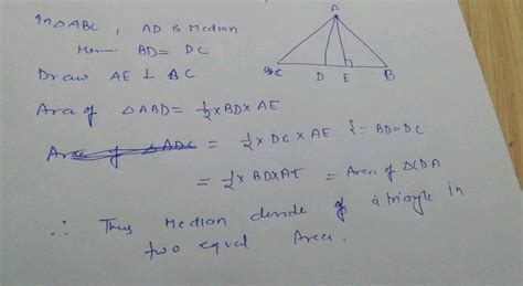 Show That The Median Of A Triangle Divides It Into Two Triangles Of Equal Areas