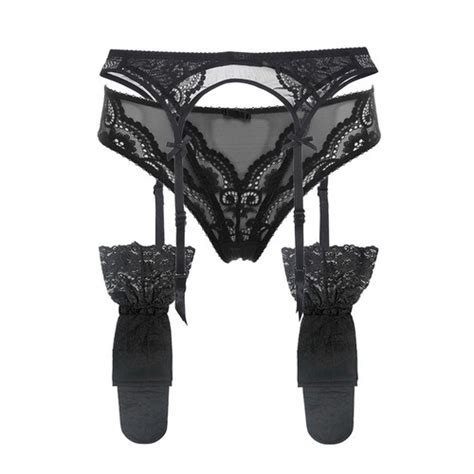 Embroidery Lace Suspender Belt Stocking Underwear Set Sexy Lingerie Pc EBay