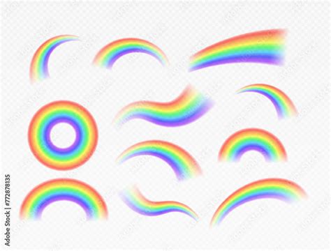 Bright Realistic Arch Rainbows And Round Halo Rainbow Fantasy Symbol