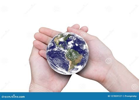 Female Hands Holding The Earth Isolated On White Background Stock