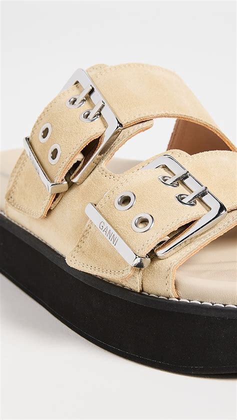 GANNI Wide Welt Chunky Buckle Flat Sandals Suede Shopbop