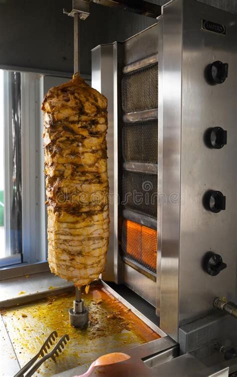 Chicken Doner Kebab On Rotating Vertical Spit In Street In Turkey Stock