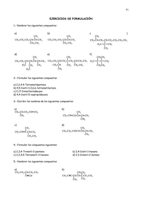 Ejercicos De Formulacion Organica Ejercicios De Formulaci N