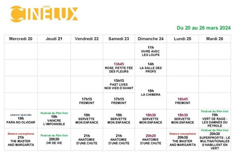 Programmation du 20 au 26 mars 2024 Cinélux