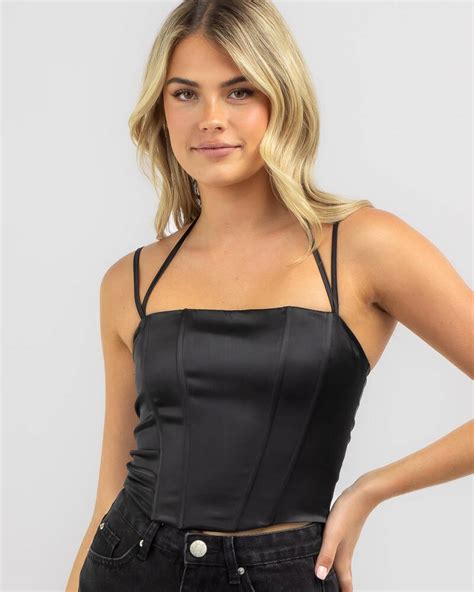 Shop Ava And Ever Jess Satin Corset Top In Black Fast Shipping And Easy