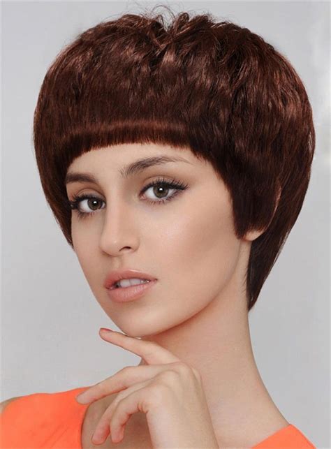 Cute Full Bangs Capless Short Straight Synthetic Hair Wig Inches Full