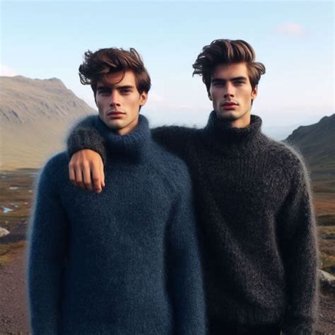 DEUX FRERES EN GROS PULLS BLEU ET GRIS Hot Sweater Mens Fashion Streetwear Guys In Speedos