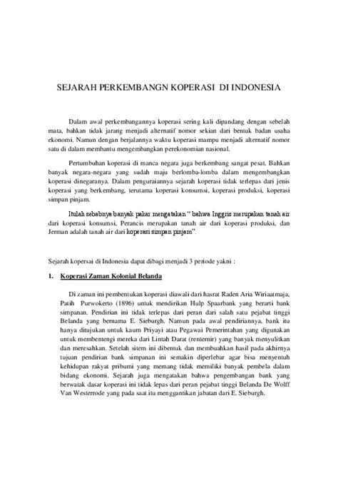 Doc Sejarah Perkembangan Koperasi Di Indonesia