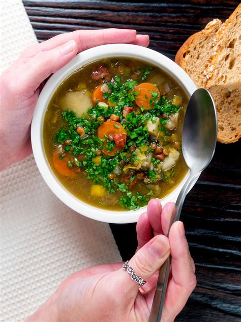 Lentil And Bacon Soup With Root Veggies Krumpli