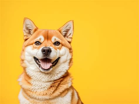 Premium Photo Happy Shiba Inu Dog On Yellow Background