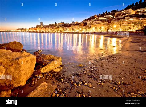 Colorful Cote D Azur Town Of Menton Beach And Architecture Evening View