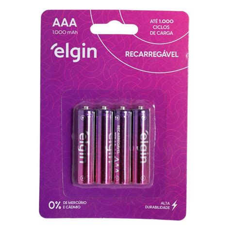 Pilha Recarregável Aaa Palito 1000mah Elgin Blister C 4 Unid Shopee